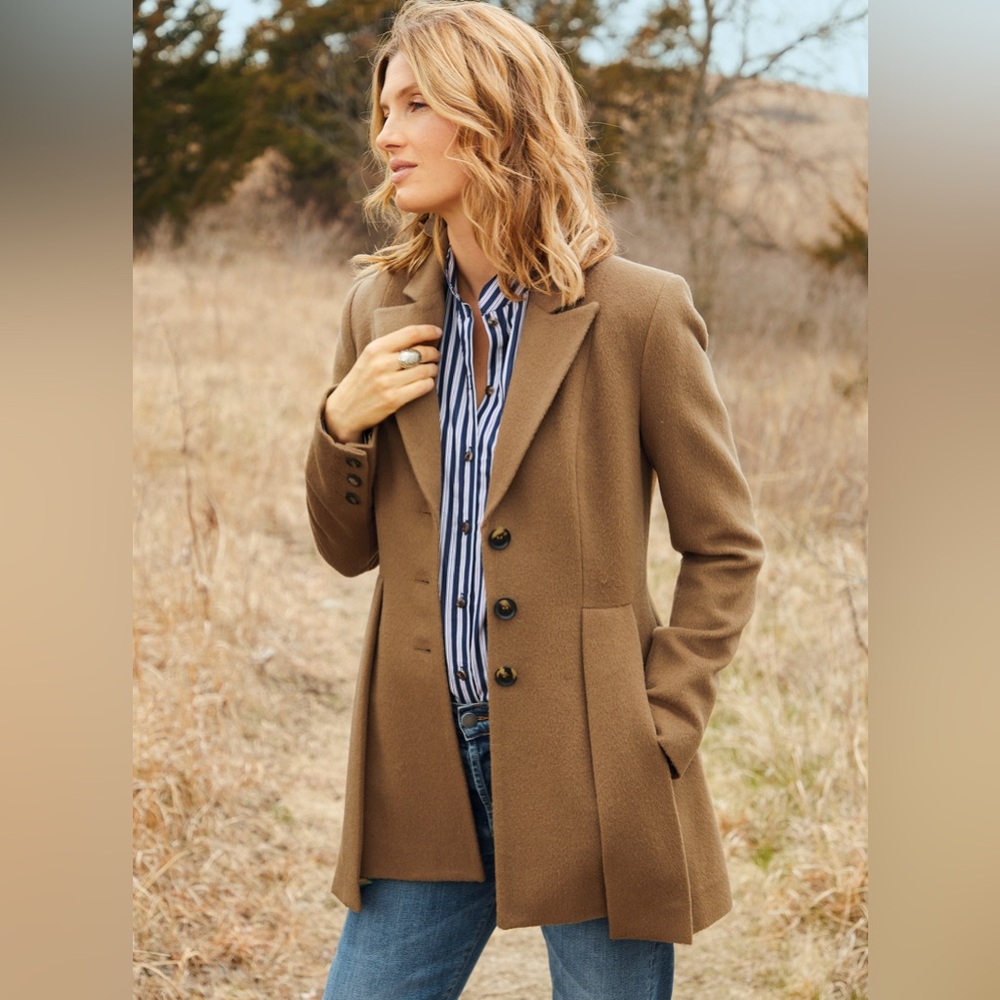 Peruvian Connection Swampscott Baby Alpaca Camel Brown Box Pleated Coat Size 12